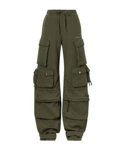 Attico Cotton Tapered Cargo Pants In Green