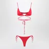 Attico Adjustable Strap Triangle Bikini Set In Red