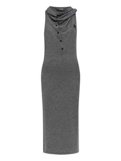 Attico Cowl-neck Buttoned Midi Dress In Gray