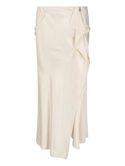 Attico Cream Drape-detail Zip-side Viscose Midi Skirt In Multi
