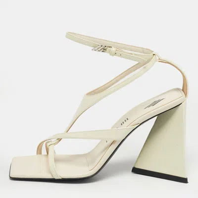 Attico Cream Patent Devon Ankle Strap Sandals In Neutral