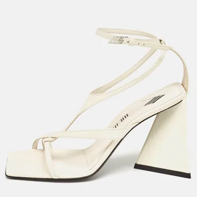 Attico Cream Patent Devon Ankle Strap Sandals In White