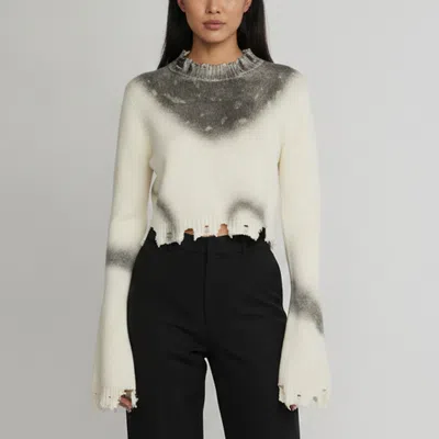 Pre-owned Attico Cream/black Sprayed Knit Distressed Cropped Sweater S