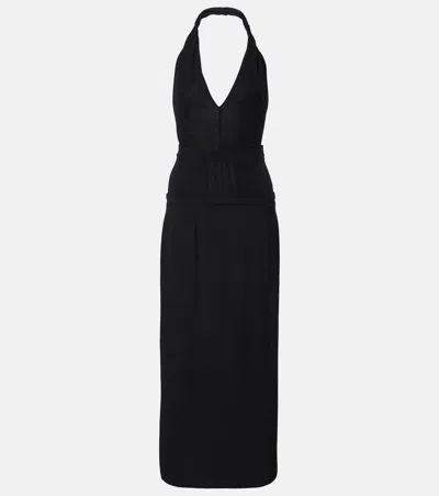 Attico Crêpe And Tulle Midi Dress In Black
