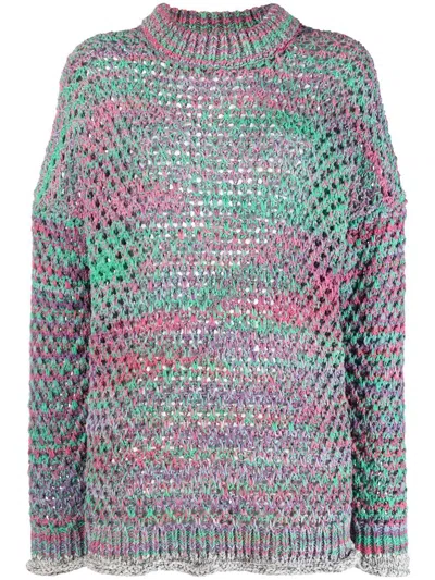 Attico Crew Neck Crocheted Jumper In Pink