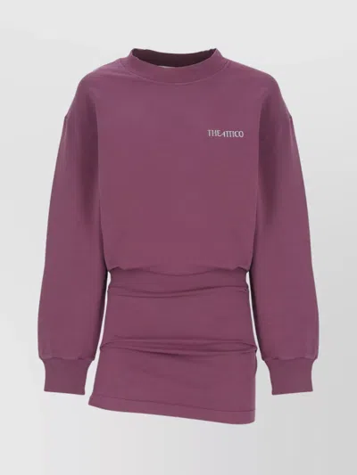 Attico Burgundy Draped Mini Dress With Long Sleeves In Purple