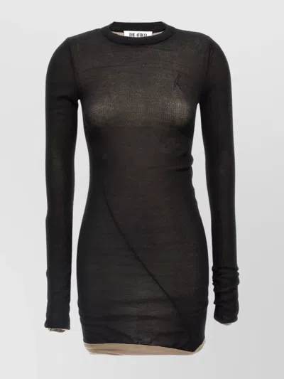 Attico Crew Neck Minidress Sheer Fabric In Black