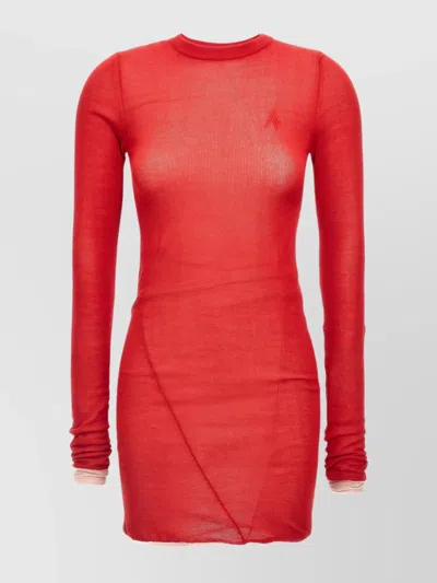 Attico Crew Neck Minidress Sheer Fabric In Red