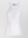 Attico Crew Neck Perforated Ribbed Sleeveless Tank Top In White