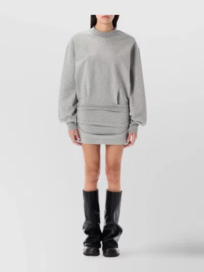 Attico Crew Neck Ruched Detail Mini Dress In Black