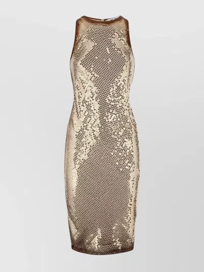 Attico Crew Neck Sequin-embellished Mini Dress In Gold