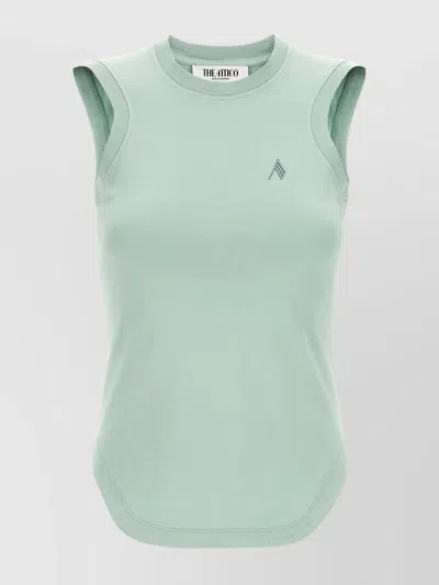 Attico Crew Neck Sleeveless Top With Curved Hem In Blue