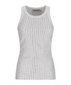 Attico Womens Pink Crystal-embellished Ribbed Cotton Tank Top In Gray