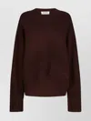 Attico Crew Neck Wool Cashmere Sweater Asymmetric Hem In Brown