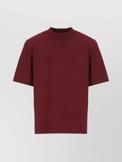 Attico Crewneck Mock Neck Logo Embroidered Top In Burgundy