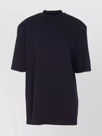 Attico Crewneck Mock Neck Short Sleeve Top In Black
