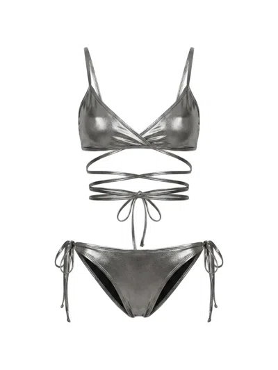 Attico Criss-cross Wrap-around Bikini Set In Gray