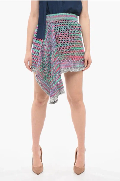 Attico Crochet Asymmetric Miniskirt In Multi