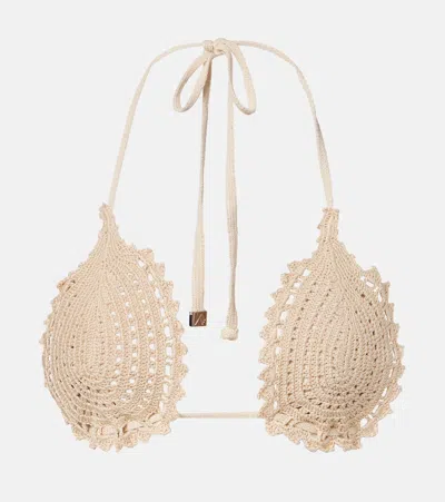Attico Crochet Cotton Bikini Top In Neutral