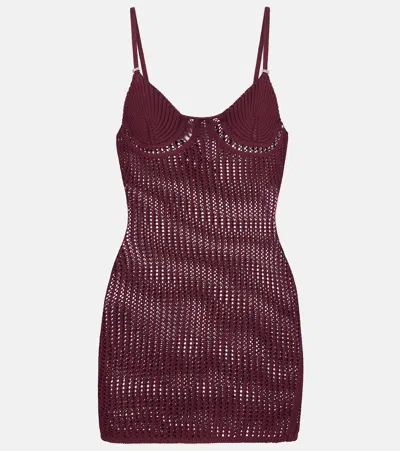 Attico Crochet Cotton-blend Minidress In Brown