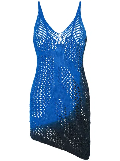 Attico Crochet-knit Mini Dress In Blue