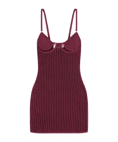 Attico Crochet Cotton-blend Mini Dress In Burgundy