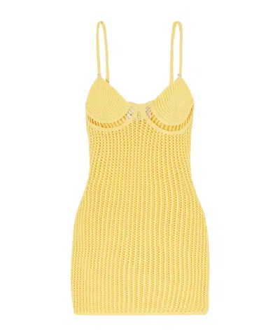 Attico Crocheted Cotton-blend Mini Dress In Yellow