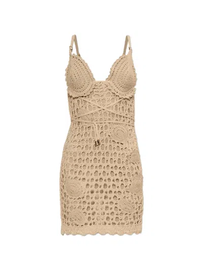 Attico Crochet-knit Mini Dress In Neutral