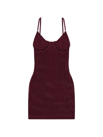 Attico Crochet-knit Mini Dress In Red