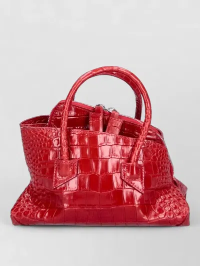 Attico Crocodile Texture Structured Tote Bag Top Handles In Red