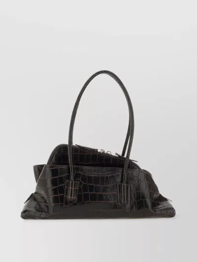 Attico Crocodile Texture Top Handles Shoulder Bag In Gray