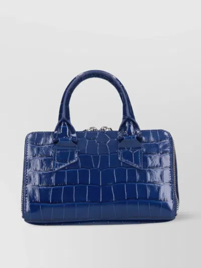 Attico Crocodile Top Handle Structured Cross-body Bag In Blue