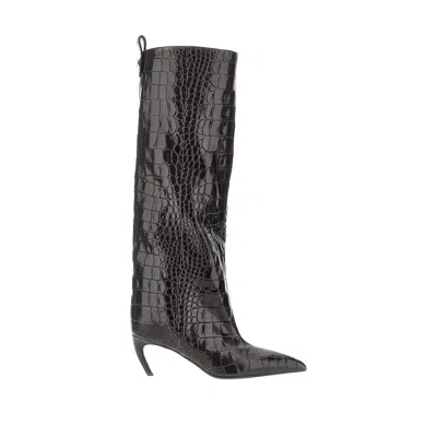 Attico Lea Boots In Leather With Crocodile Print In Multi
