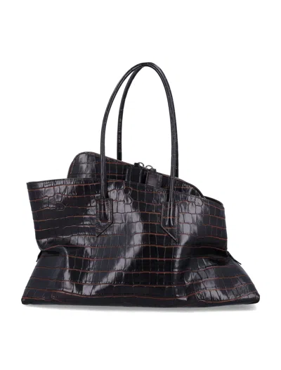Attico Croc-print Leather La Passeggiata Top Handle Bag In Brown