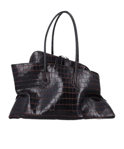 Attico Croc-print Leather La Passeggiata Top Handle Bag In Pink