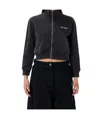 Attico Cropped Zip Fleece Ribbed Finish In Black