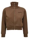 Attico Cropped Brown Sweatshirt With Embossed Logo In Brown