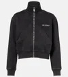 Attico Cropped Zip Fleece Ribbed Finish In Black