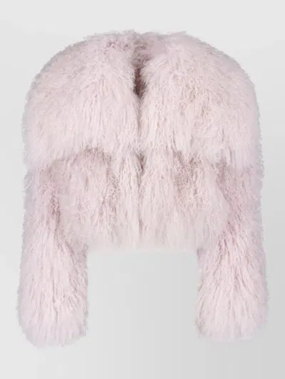 Attico Cropped Faux Fur Open Front Coat In Pink