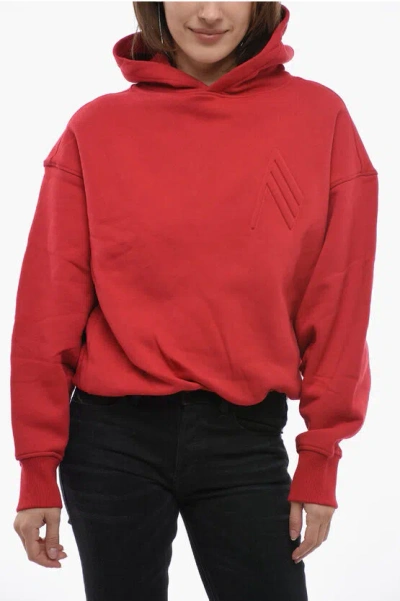 Attico Cropped Fit Maeve Hoodie With Embossed Logo In Red