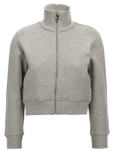 Attico Cropped Grey Sweatshirt With Embossed Logo In Gray