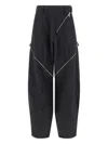 Attico Cropped Grey Trousers With Diagonal Zipper Accents In Black