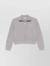 Attico Cropped High Collar Knit Jacket In Gray