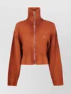 Attico Cropped Knit Cardigan High Collar In Brown