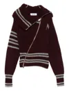 Attico Cropped Knit Sweater With Asymmetrical Zipper In Red