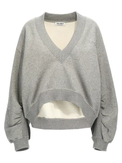 Attico Oversized Cropped Cotton Sweatshirt In Gray