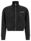 Attico Cropped Zip Fleece Ribbed Finish In Black