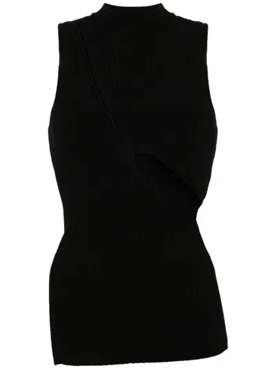 Attico Cropped Ribbed Knit Tank Top In Black