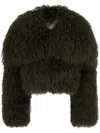 Attico Green Cropped Shearling Jacket In Green