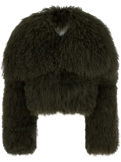 Attico Green Cropped Shearling Jacket In 017 Green